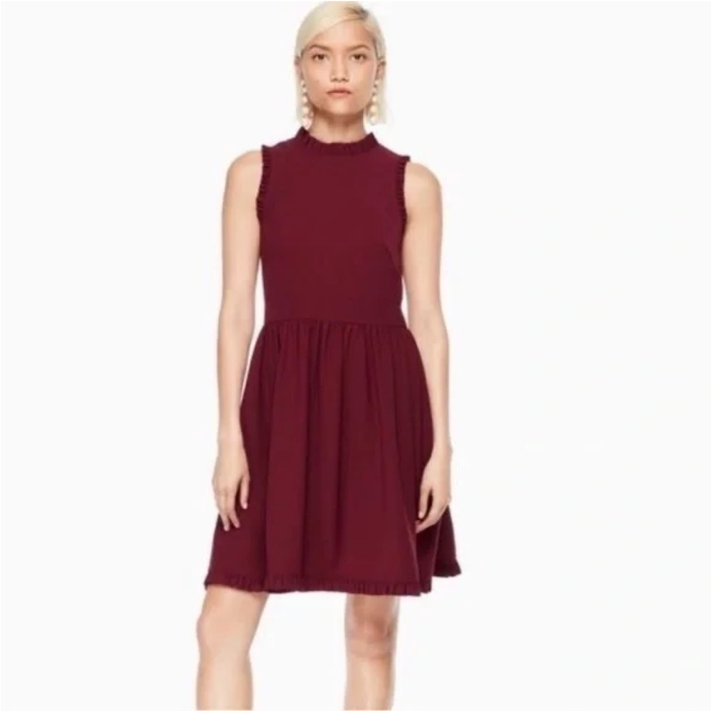 Kate Spade Ma Cherie Deep Cherry Ruffle Fit & Flare Dress NWT Sz 6